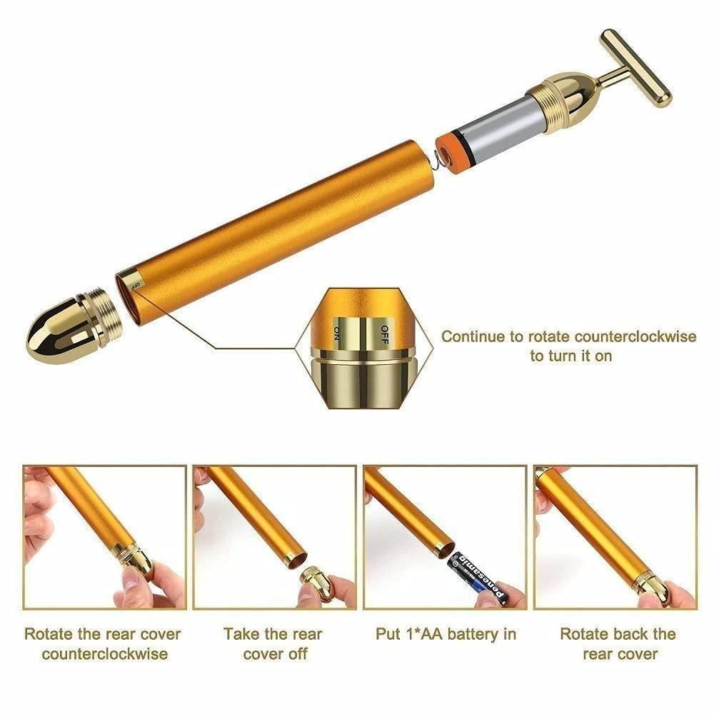 Trenditor™ 24K Gold Energy Beauty Bar - Electric Facial Massage Roller For Skin Lifting & Glow
